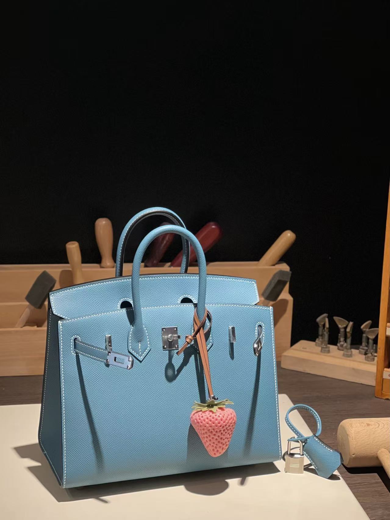  버킨 Birkin 25 앱송 (国epsom) 牛仔蓝银扣