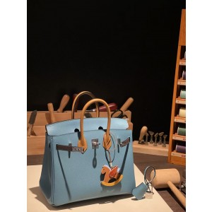  버킨 Birkin 25 앱송(国epsom) 牛仔蓝拼金棕