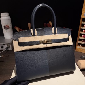 Birkin 30 (epson) 黑拼靛蓝金扣